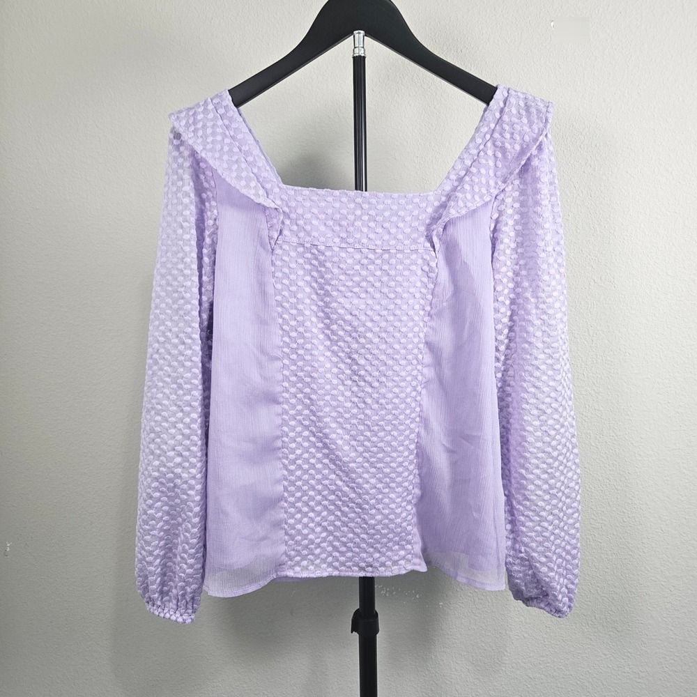 Banana Republic Blouse‎ Womens Small Lavender Clip Dot Square Neck Romantic Top